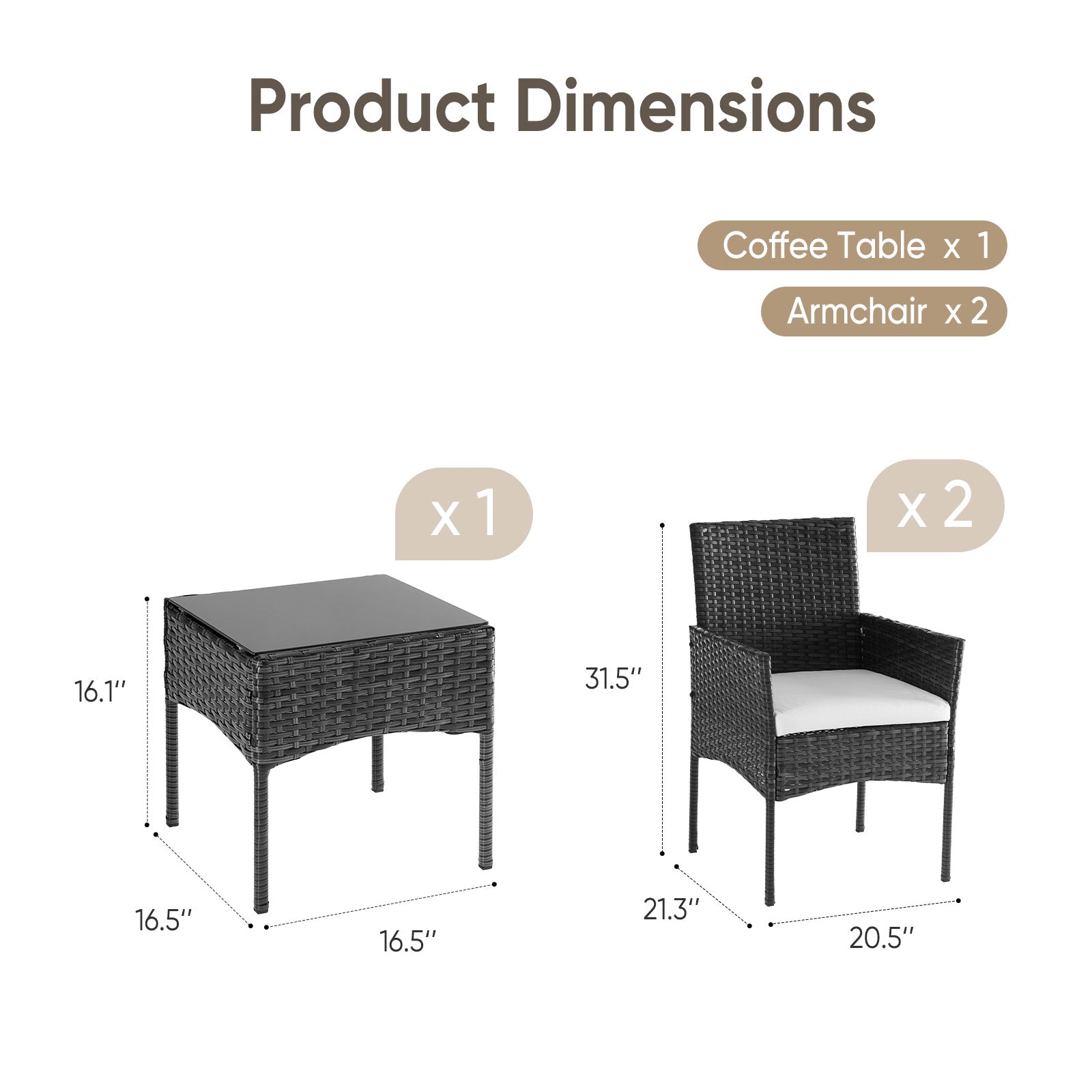 Three-piece Garden Furniture Set, Woven Outdoor Polyethylene Rattan Furniture, Equipped With A Coffee Table And Washable Cushions